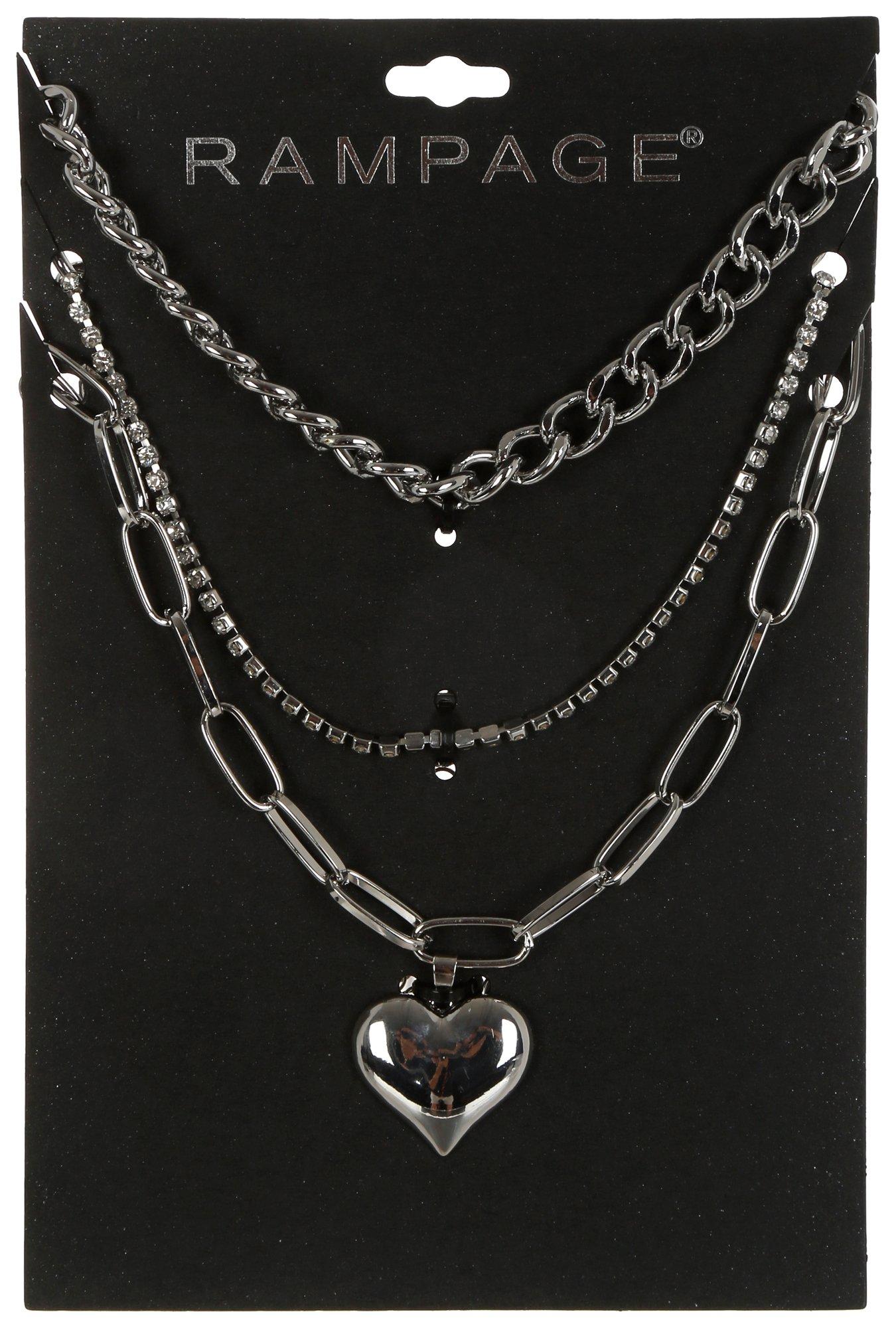 3 Pk Heart Charm Fashion Necklaces