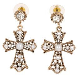 Ornate Pearl Cross Earrings