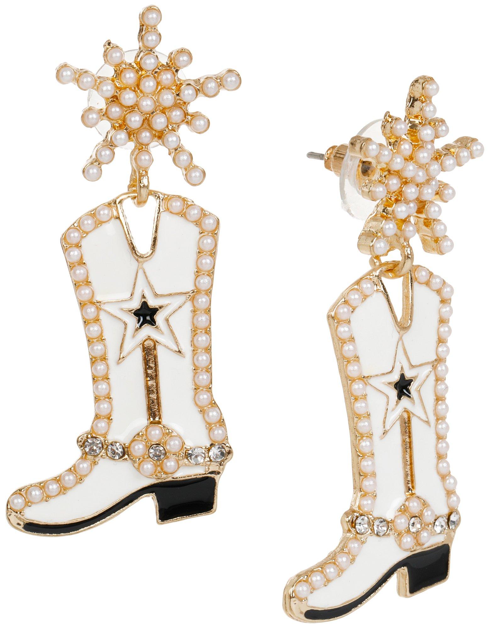 Pearl Cowgirl Boot Fashion Earrings