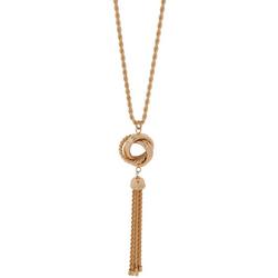 2 Pc Loops and Tassel Necklace with Stud Earrings Set - Gold