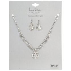 Crystal Teardrop Earrings & Necklace - Silver