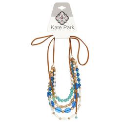 Beaded Faux Leather Strap Necklace