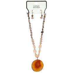 2 Pc Beaded Stone Earring & Necklace Set