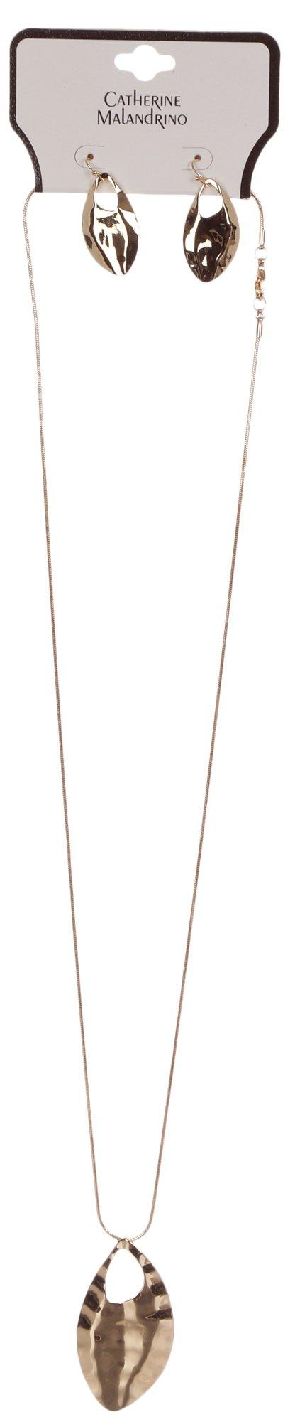 2 Pc Earrings & Necklace Set - Gold
