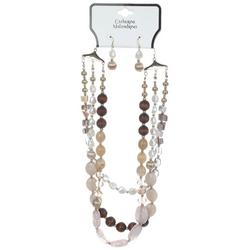 2 Pc Beaded & Stone Earrings & Necklace Set