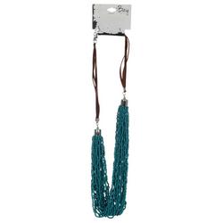Suede Seed Bead Necklace - Blue