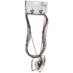 2 Pc Heart Statement Necklace & Earrings Set - Multi