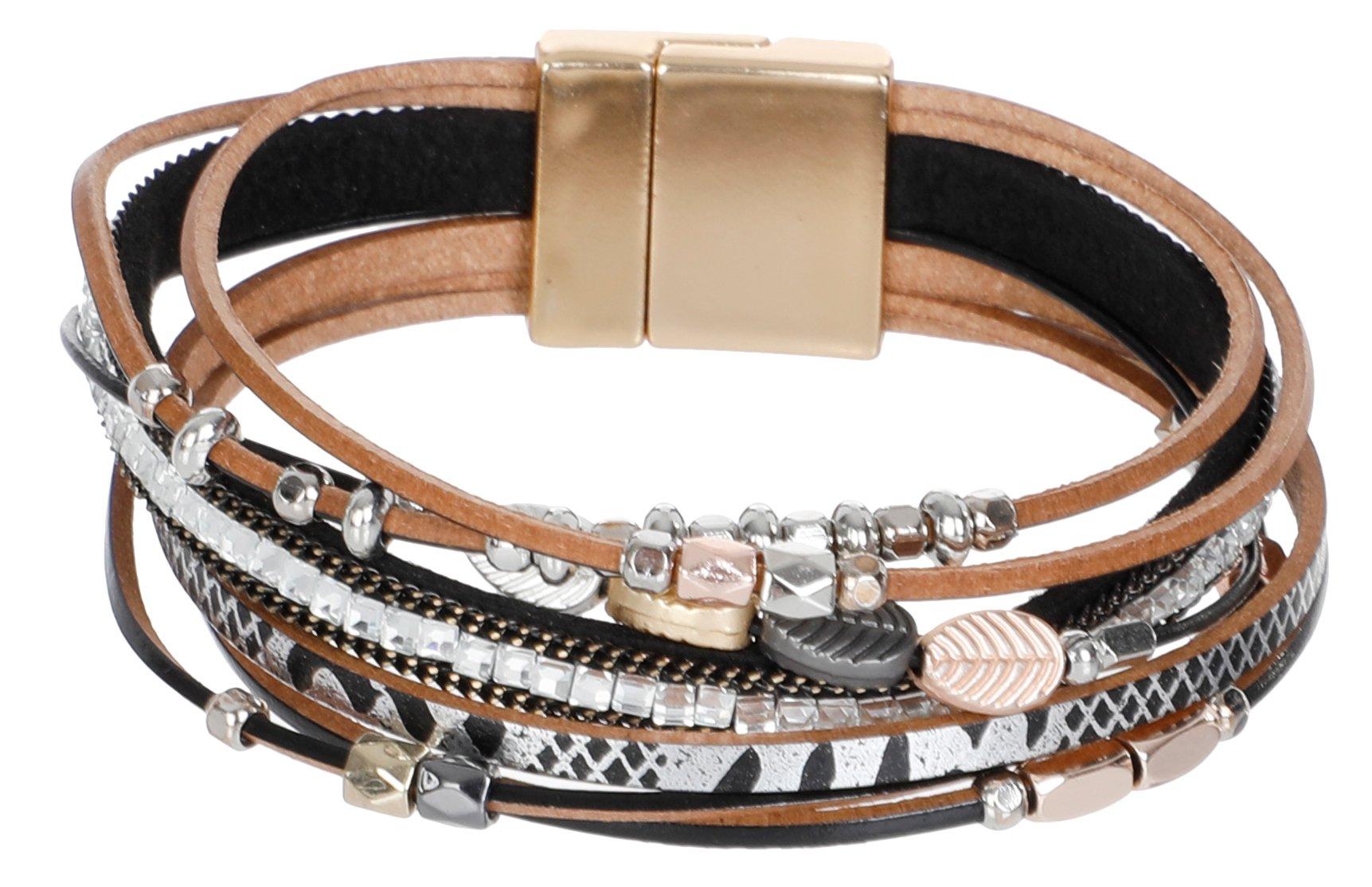 Womens Leaf Pattern Boho Magnetic Bracelet - Multi