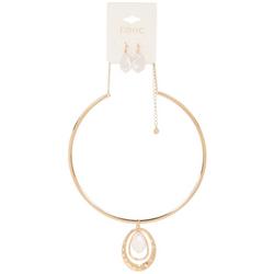 2 Pc Pearl Earring & Necklace Set - Gold