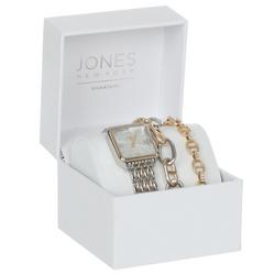 3 Pc Two-Toned Bracelet and Watch Set - Gold/Silver