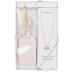 2 Pc Luggage Tag & Necklace Set - Pink