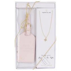 2 Pc Luggage Tag & Necklace Set - Pink