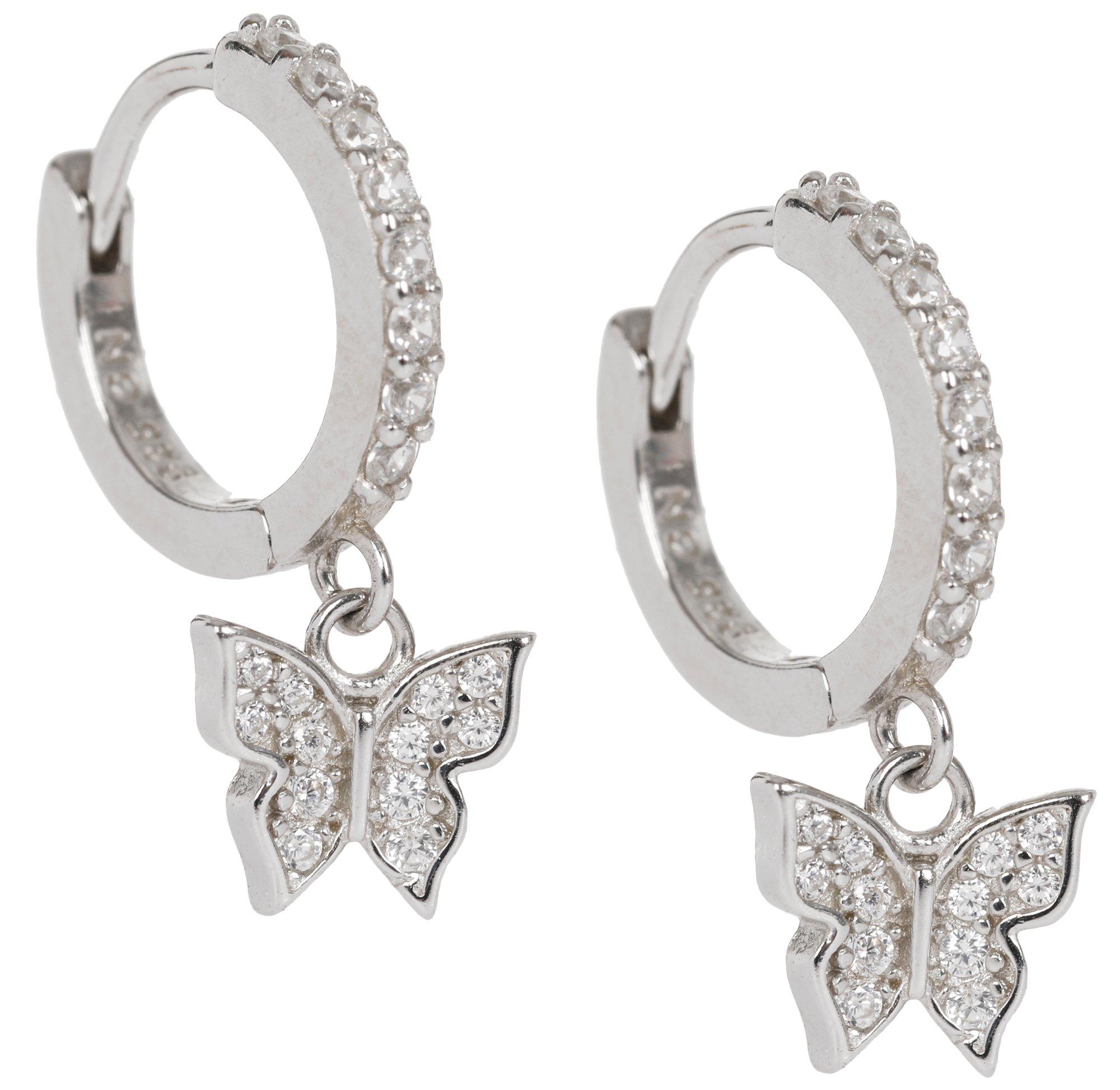 Sterling Silver Butterfly Hug Hoop Earrings