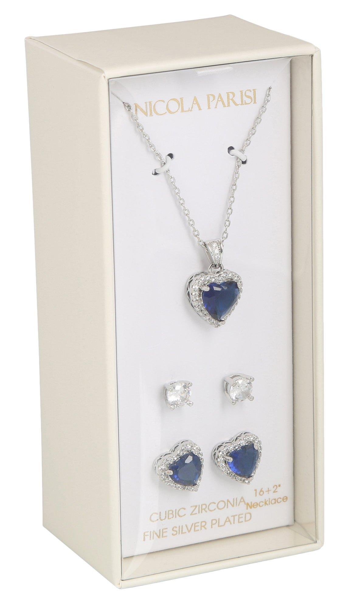 3 Pc Dark Heart Necklace & Earrings Set