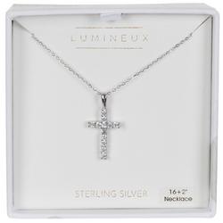 Cubic Zirconia Cross Necklace - Silver