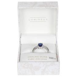 Oval Cubic Zirconia Ring - Silver/Blue