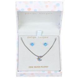 2 Pc Stud Earrings and Necklace - Blue