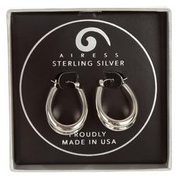 Sterling Silver Textured Oval Hoop Earrings