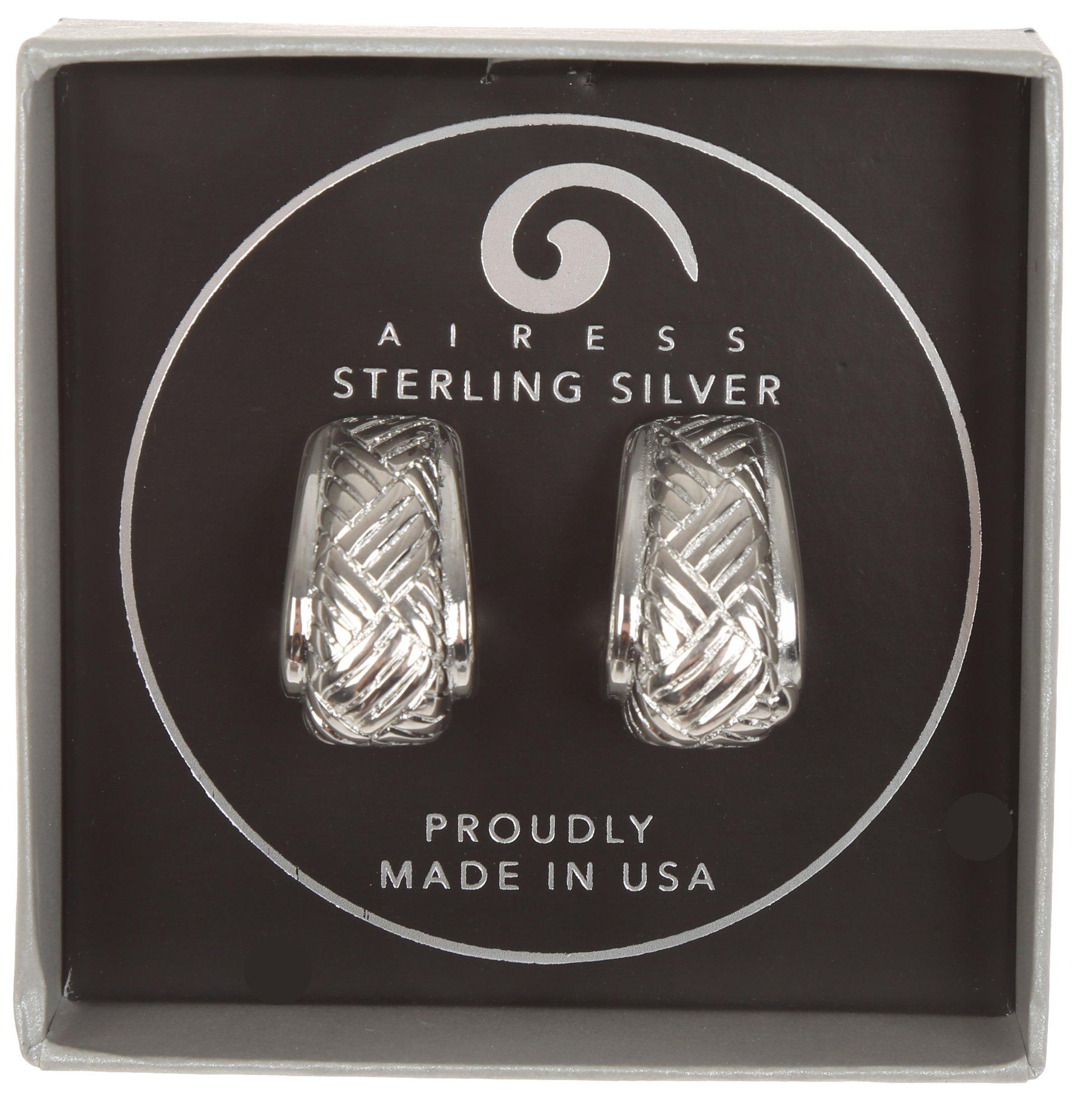 Sterling Silver Ribbed Wide Hoop Earrings