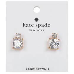 Cubic Zirconia Square Drop Stud Earrings