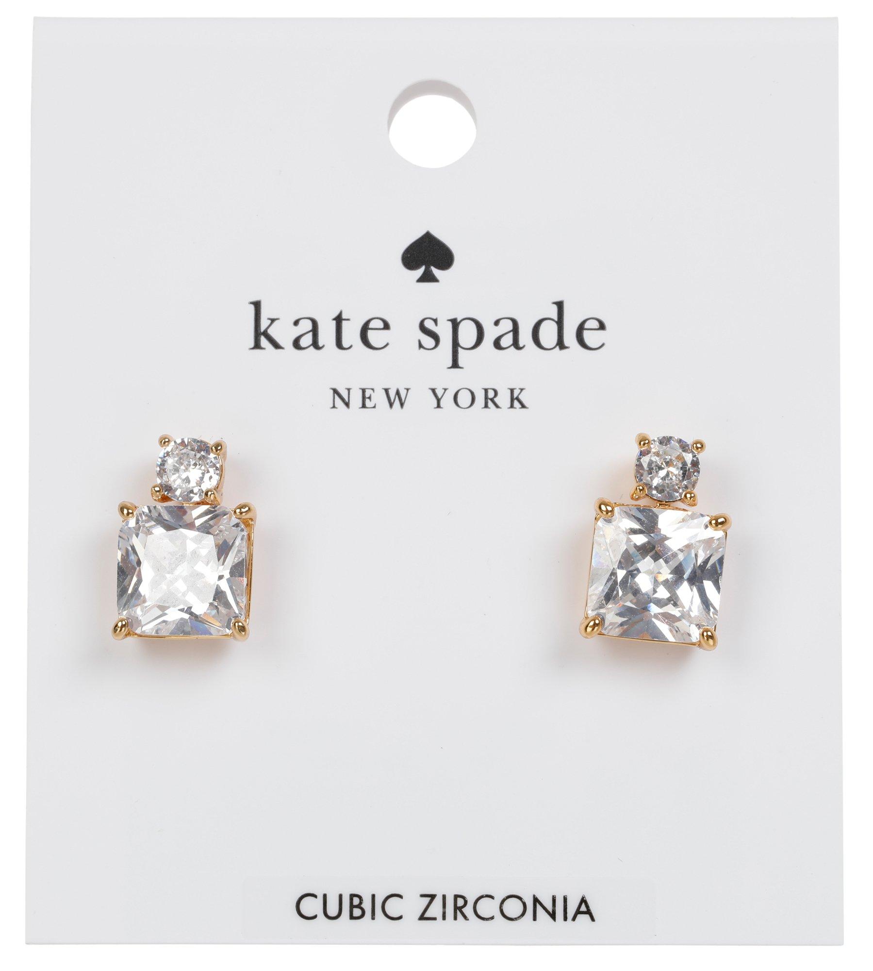 Cubic Zirconia Square Drop Stud Earrings