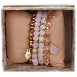 4 Pk  Glass Bead Stretch Bracelets - Pink Multi