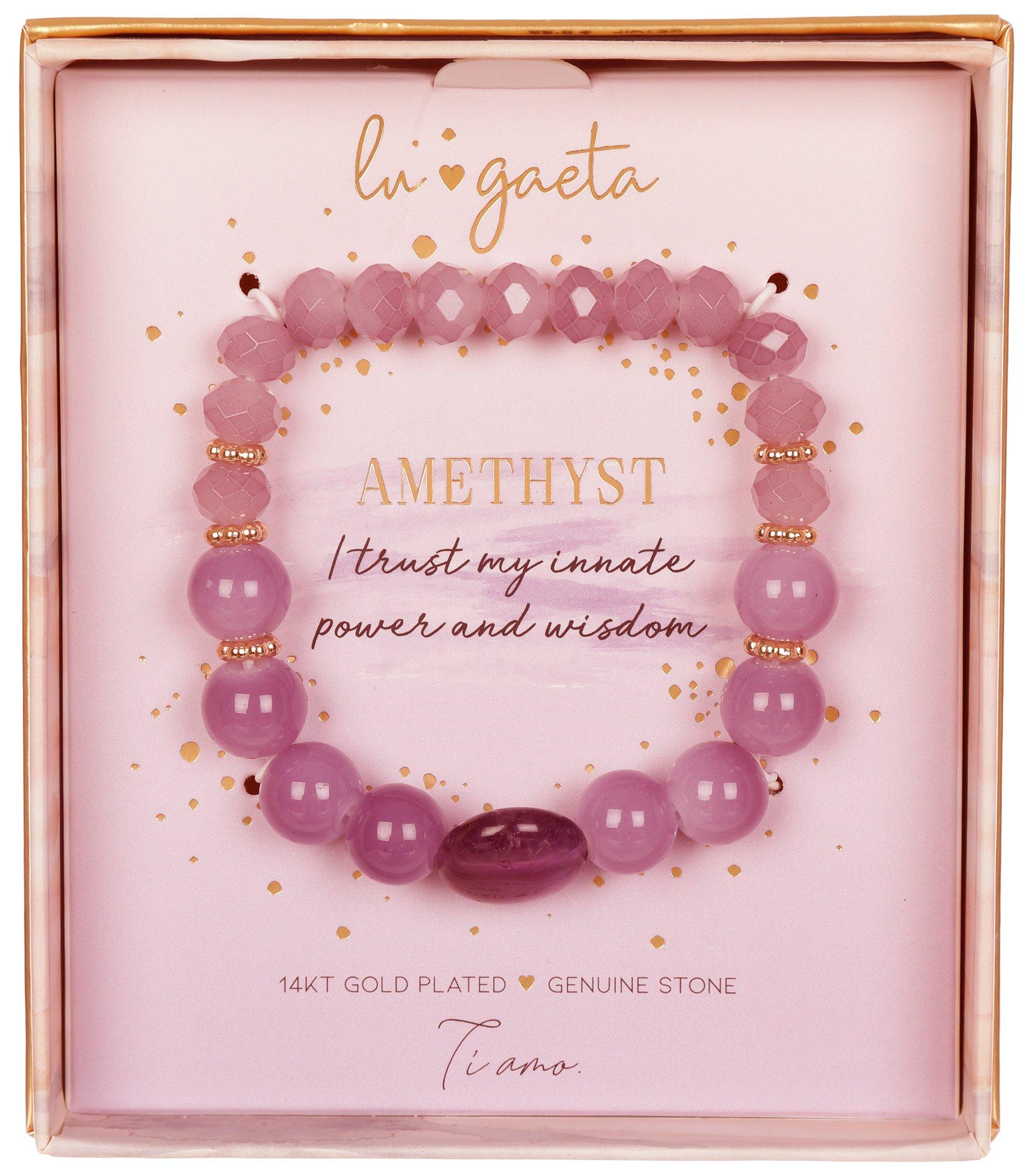 Amethyst 14K Gold Plated Stone Bracelet - Purple