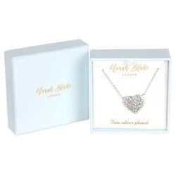 Rhinestone Cluster Heart Necklace - Silver