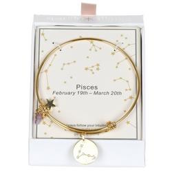 Pisces Charm Bangle Bracelet - Gold