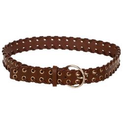 Faux Leather Woven Belt - Brown