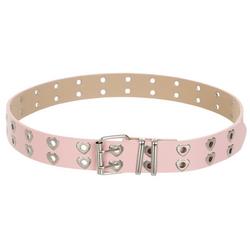 Heart Studded Faux Leather Double Buckle Belt - Pink