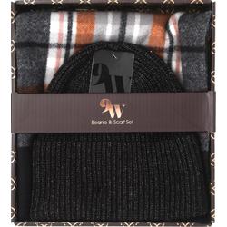 Women's 2 Pc Plaid Hat & Scarf Set - Black