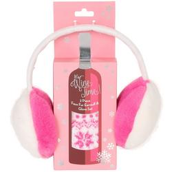2 Pc Holiday Faux Fur Earmuffs and Gloves Set - Pink