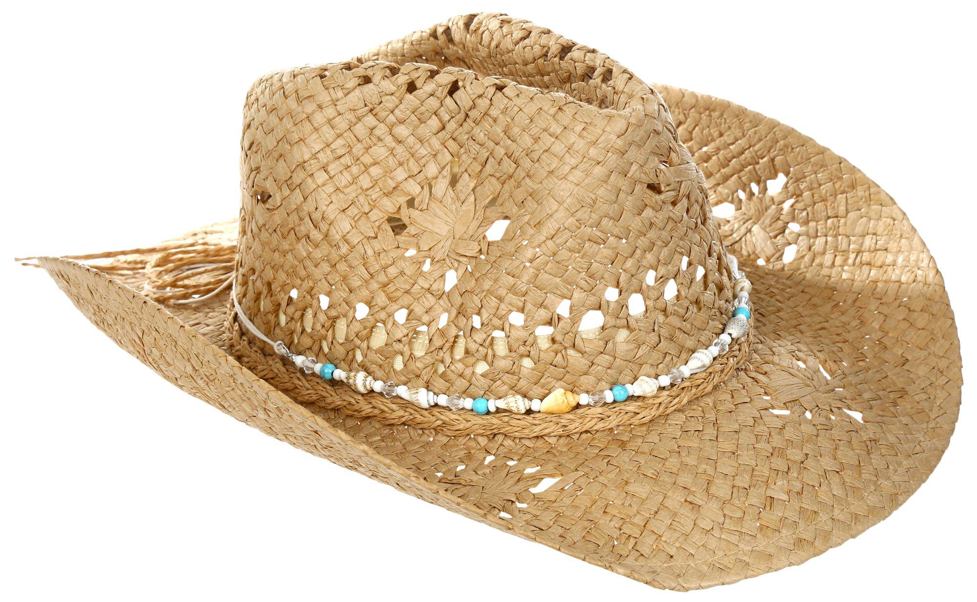 Women's Beaded Straw Cowgirl Hat