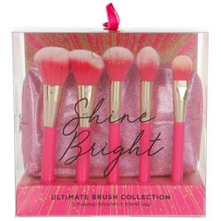 6 Pc Makeup Brush & Bag Set - Pink