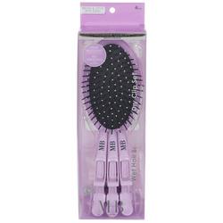 4 Pc Hair Brush & Clip Set