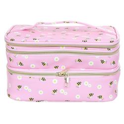 Triple Compartment Floral Cosmetic Case