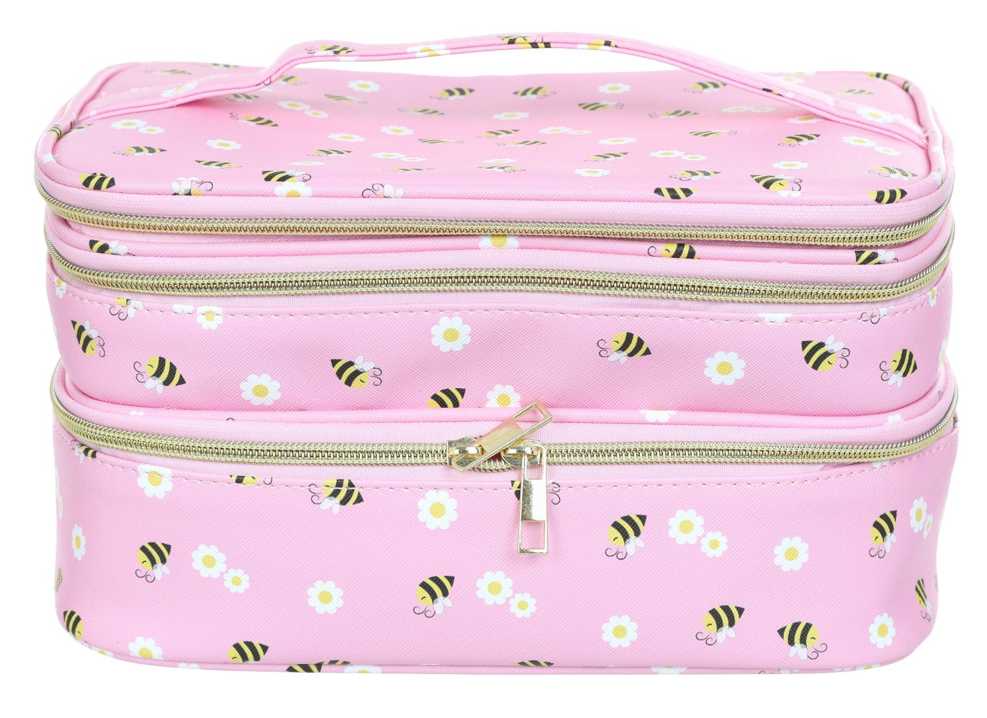 Triple Compartment Floral Cosmetic Case