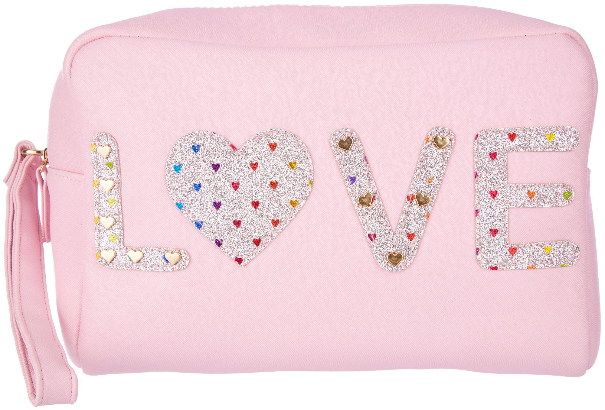 Valentine's Shimmer Love Double Zip Cosmetic Bag - Pink