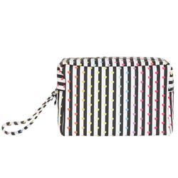Striped Double Zip Cosmetic Bag - Black/White