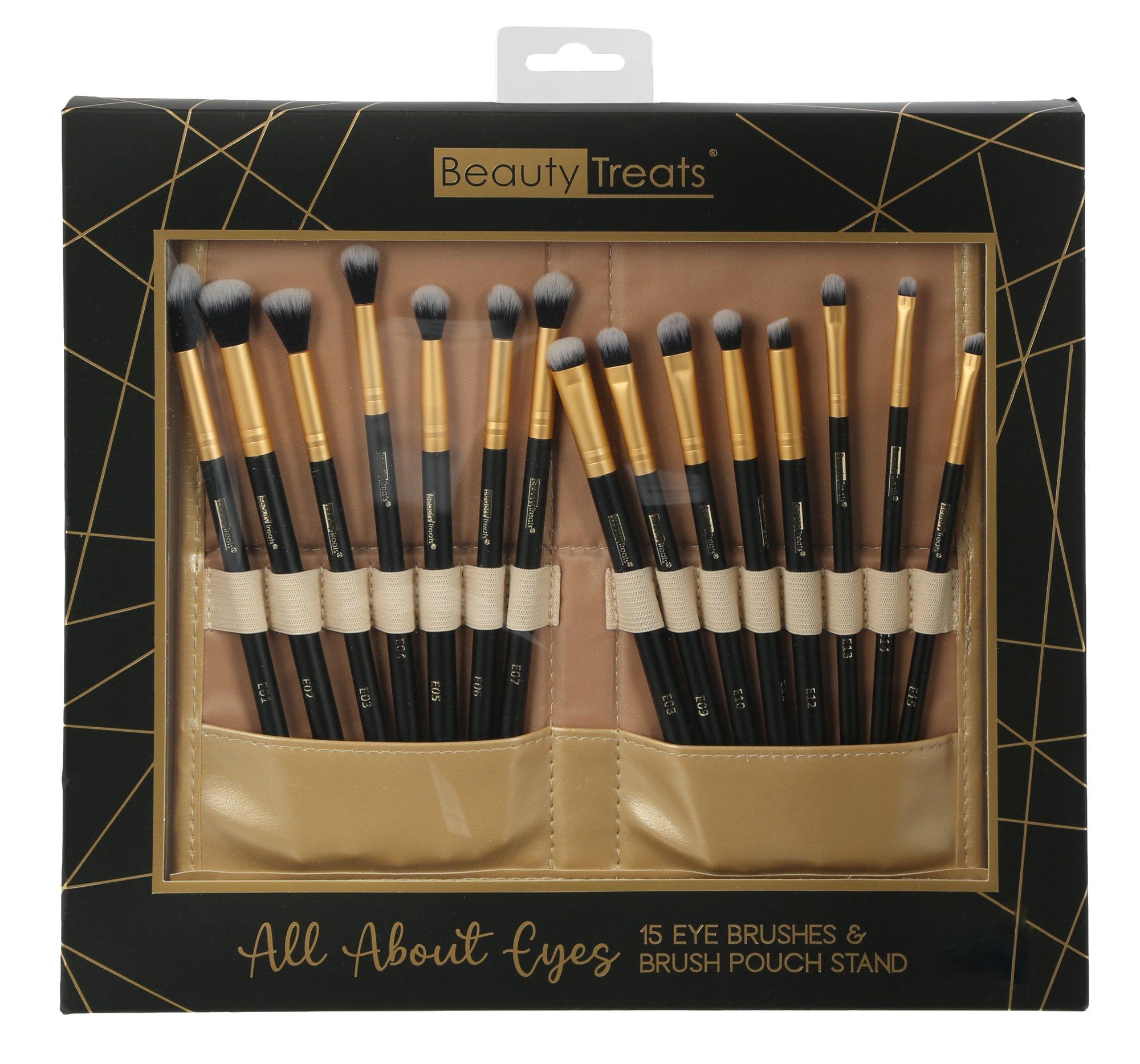 15 Pc Eye Brushes & Brush Pouch Stand