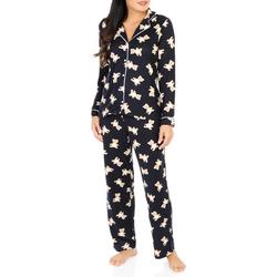 Women's 2 Pc Teddy Bear Print Button Down Pajama Set