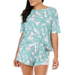Women's 2 Pc Palm Leaf Pajama Shorts Set