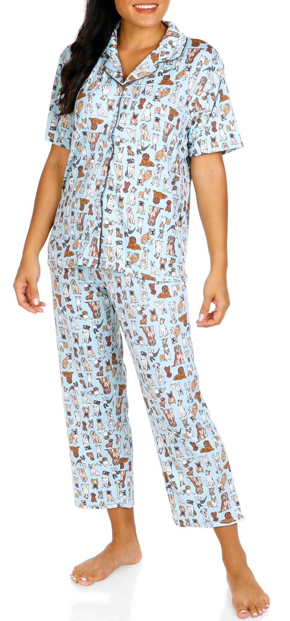 Women's 2 Pc Dog Print Pajama Pants Set
