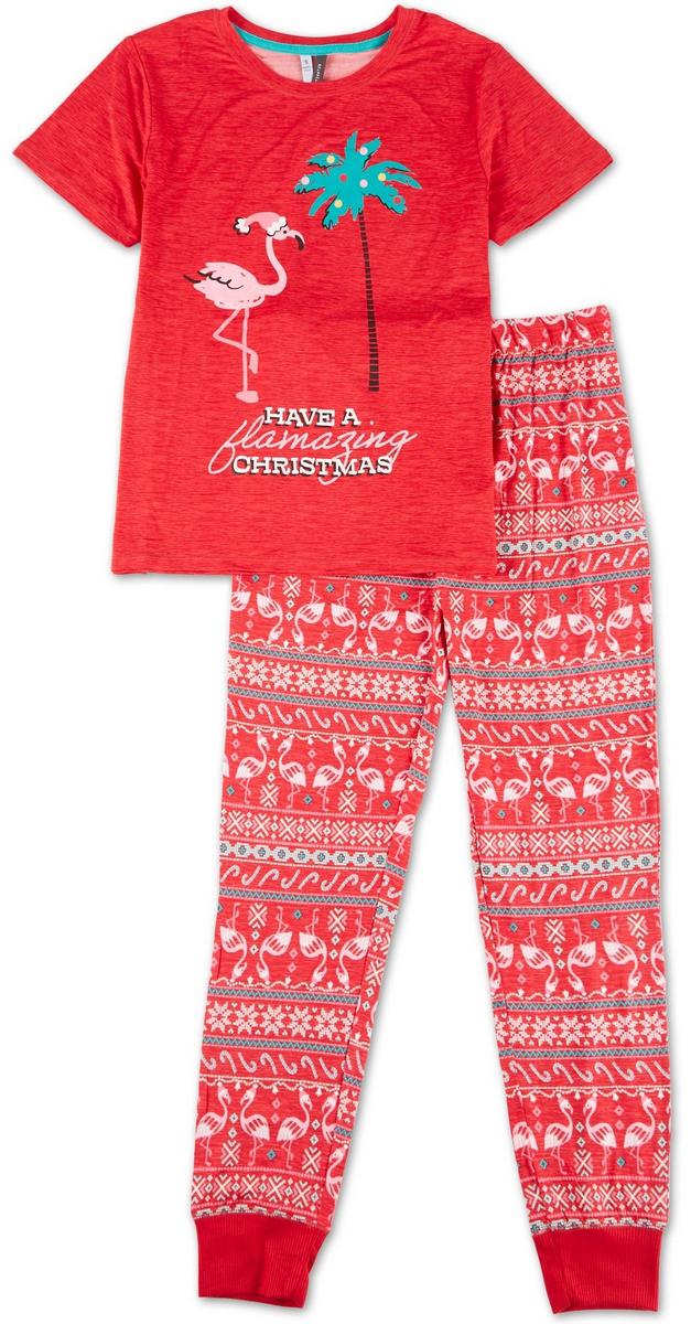 Women's 2 Pc Flamingo Christmas Pajama Set - Red | bealls