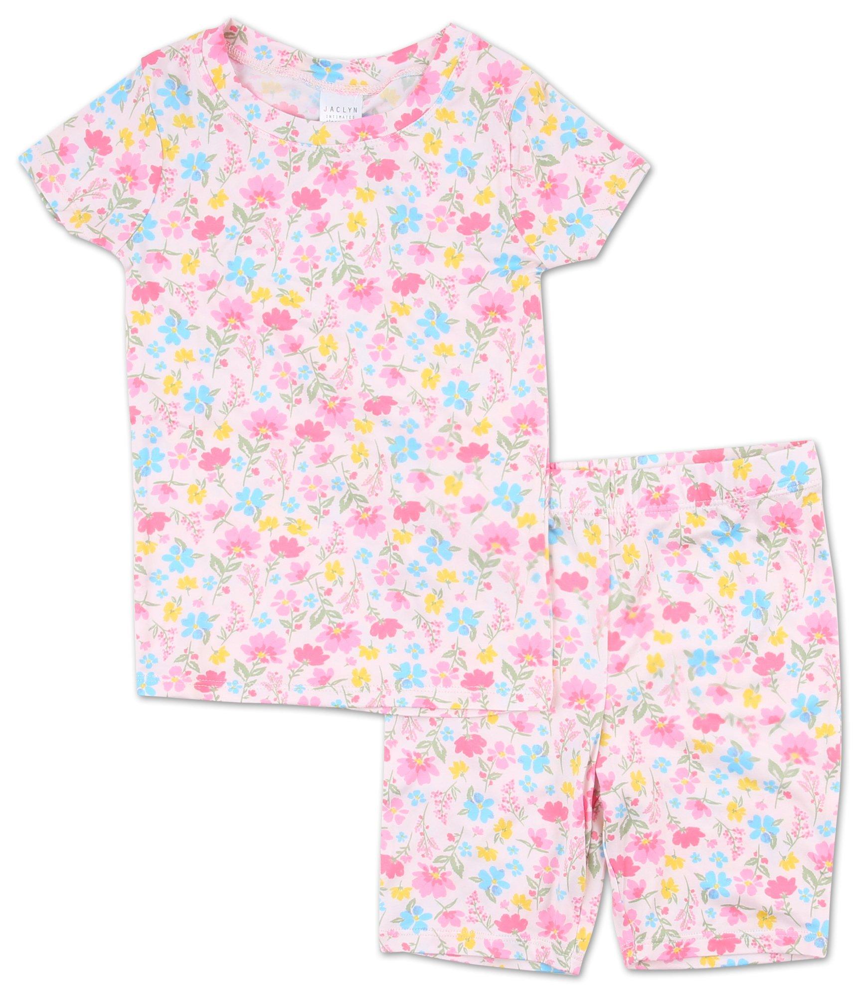 Girls 2 Pc Floral Print Pajama Shorts Set