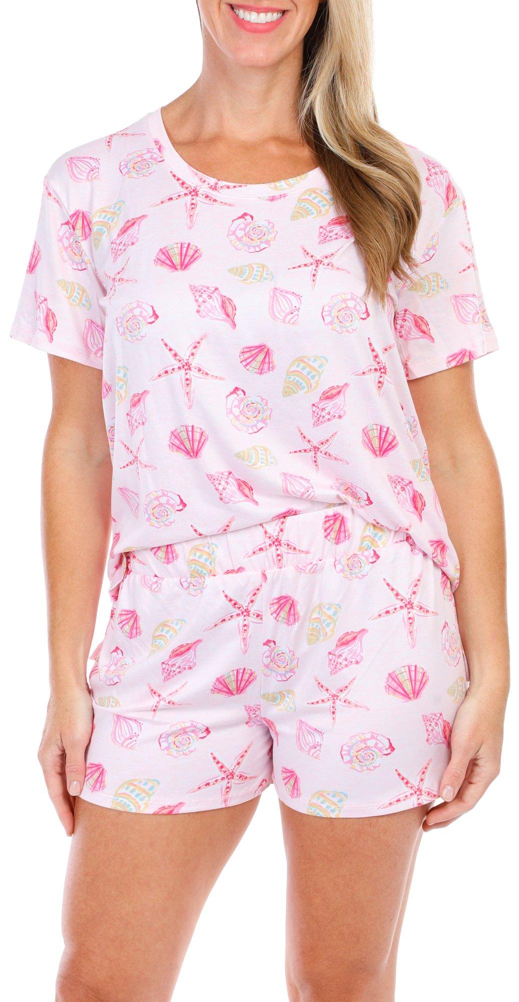 Women's 2 Pc Shell Print Pajama Shorts Set