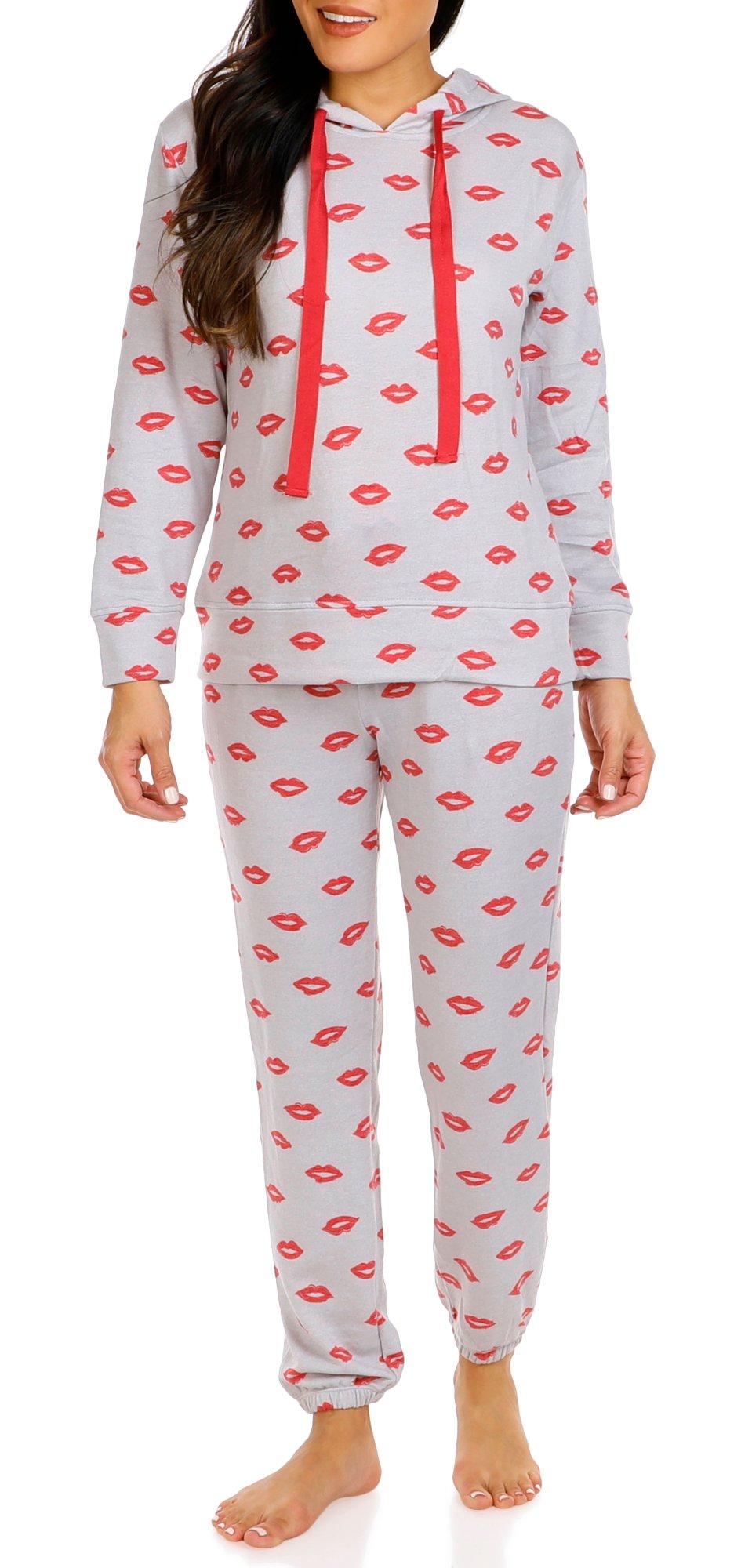 Women's 2 Pc Lips Print Pajama Pants Set