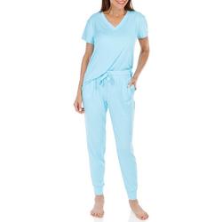 Women's 2 Pc Solid Pajama Pants Set