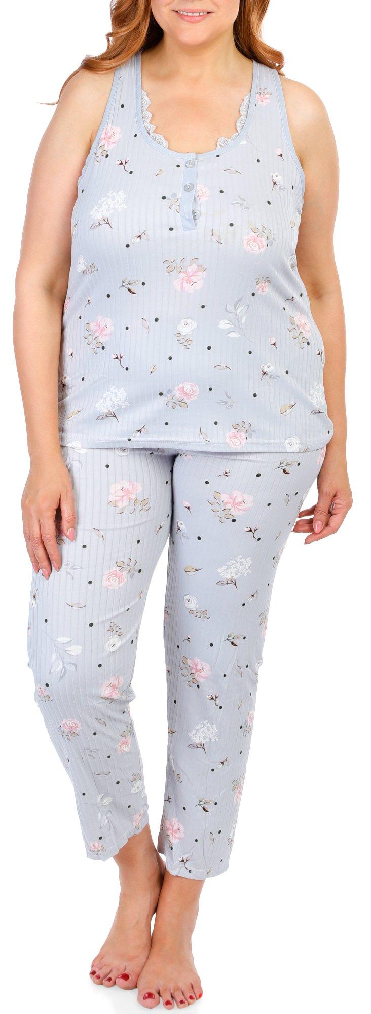Women's Plus 2 Pc Sleepwear Ribbed Pants Set